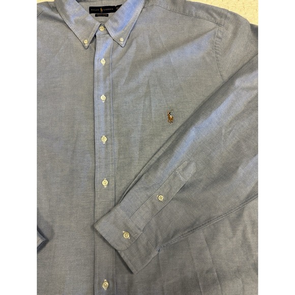 Ralph Lauren Men's 3XLT Tall Stretch Oxford Shirt Blue‎ Button Long Sleeve Pony - Picture 3 of 11